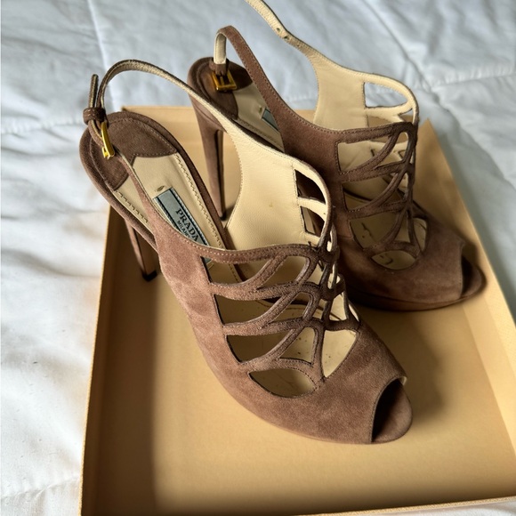Prada Suede stiletto heels - cage dusty suede, size 9 - Picture 7 of 10